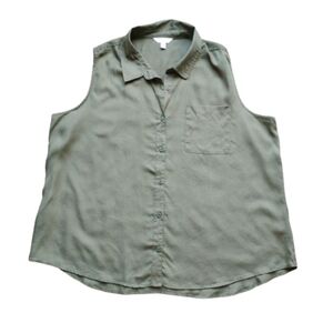 NWT 100% Lyocell Sleeveless Button-Up Shirt Size XXL 22 Olive Green Elevated Cas